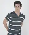 Erkek Polo Yaka tişört Slim Fit Dokuma Çizgili  Kısa kol T-Shirt - Haki