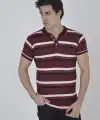 Erkek Polo Yaka tişört Slim Fit Dokuma Çizgili Kısa kol T-Shirt - Bordo
