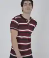 Erkek Polo Yaka tişört Slim Fit Dokuma Çizgili Kısa kol T-Shirt - Bordo