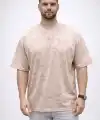 Erkek Premium Tişört OSY Yumuşak Dokulu Yıkamalı Oversize T-Shirt - Bej