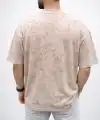 Erkek Premium Tişört OSY Yumuşak Dokulu Yıkamalı Oversize T-Shirt - Bej
