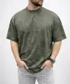 Erkek Premium Tişört OSY Yumuşak Dokulu Yıkamalı Oversize T-Shirt - Haki