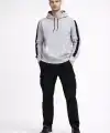 Erkek Şeritli Kapüşonlu Oversize Sweatshirt 3 iplik Pamuklu hoodie - Beyaz