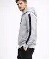 Erkek Şeritli Kapüşonlu Oversize Sweatshirt 3 iplik Pamuklu hoodie - Beyaz