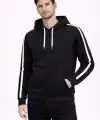 Erkek Şeritli Kapüşonlu Sweatshirt Oversize 3 iplik Pamuklu Hoodei - Siyah