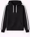Erkek Şeritli Kapüşonlu Sweatshirt Oversize 3 iplik Pamuklu Hoodei - Siyah