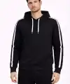 Erkek Şeritli Kapüşonlu Sweatshirt Oversize 3 iplik Pamuklu Hoodei - Siyah