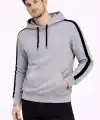 Erkek Şeritli Kapüşonlu Sweatshirt Oversize 3 iplik Pamuklu Hoodie - Gri