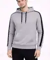 Erkek Şeritli Kapüşonlu Sweatshirt Oversize 3 iplik Pamuklu Hoodie - Gri