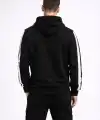 Erkek Şeritli Kapüşonlu Sweatshirt Oversize 3 iplik Pamuklu Hoodie - Siyah