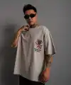 Erkek Sırt Baskılı A Kalite Oversize T-shirt - Gri