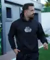 Erkek Sırt Baskılı Kapüşonlu Üç İplik Oversize Sweatshirt - Siyah
