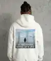 Erkek Survivor Penguin Baskılı 3 İplik Pamuklu Kapüşonlu Sweatshirt Hoodie Beyaz