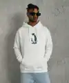 Erkek Survivor Penguin Baskılı 3 İplik Pamuklu Kapüşonlu Sweatshirt Hoodie Beyaz
