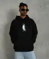 Erkek Survivor Penguin Baskılı 3 İplik Pamuklu Kapüşonlu Sweatshirt Hoodie Siyah