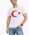 Erkek T-Shirt Kısa Kol Bisiklet Yaka Ay Yıldız Bayrak Baskılı Tişört - Beyaz
