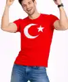 Erkek T-Shirt Kısa Kol Bisiklet Yaka Ay Yıldız Bayrak Baskılı Tişört - Kırmızı