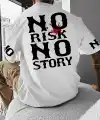 ERKEK T-Shirt  No Risk No Story Baskılı Bisiklet Yaka Tişört - Beyaz