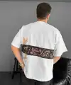 Erkek T-Shirt Ön ve Arka Baskılı Oversize Bisiklet Yaka tişort - Beyaz