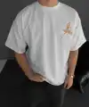 Erkek T-Shirt Ön ve Arka Baskılı Oversize Bisiklet Yaka tişort - Beyaz