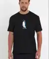 Erkek T-Shirt Penguen Baskılı Bisiklet Yaka Kısa kol yazlık Tişört - Siyah