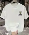 Erkek T-shirt Tavşan Baskılı Kısa Kollu Tişört - Beyaz