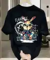 Erkek T-shirt Tavşan Baskılı Kısa Kollu Tişört - Siyah