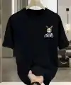 Erkek T-shirt Tavşan Baskılı Kısa Kollu Tişört - Siyah