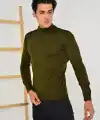 Erkek Tam Balıkçı Yaka Düz Kazak - Yeşil