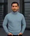 Erkek Tam Boğazlı Balıkçı Yaka Triko Kazak Kalın Fitilli - Bebek Mavisi