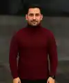 Erkek Tam Boğazlı Balıkçı Yaka Triko Kazak Kalın Fitilli - Bordo