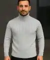 Erkek Tam Boğazlı Balıkçı Yaka Triko Kazak Kalın Fitilli -  Gri