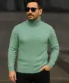 Erkek Tam Boğazlı Balıkçı Yaka Triko Kazak Kalın Fitilli - Mint Yeşili