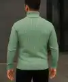 Erkek Tam Boğazlı Balıkçı Yaka Triko Kazak Kalın Fitilli - Mint Yeşili