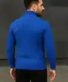 Erkek Tam Boğazlı Balıkçı Yaka Triko Kazak Kalın Fitilli - Saks Mavisi