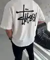 Erkek Tişört Bisiklet Yaka Baskılı Oversize Kısa kol T-Shirt - Beyaz