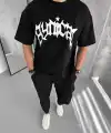 Erkek Tişört Bisiklet Yaka Baskılı Oversize Kısa kol T-Shirt - Siyah
