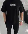 Erkek Tişört Bisiklet Yaka Baskılı Oversize Kısa kol T-Shirt - Siyah