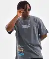 Erkek Tişort  Bisiklet Yaka Baskılı Oversize T-Shirt - Gri