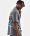 Erkek Tişort  Bisiklet Yaka Baskılı Oversize T-Shirt - Gri