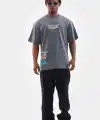 Erkek Tişort  Bisiklet Yaka Baskılı Oversize T-Shirt - Gri