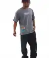 Erkek Tişort  Bisiklet Yaka Baskılı Oversize T-Shirt - Gri