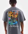 Erkek Tişort  Bisiklet Yaka Baskılı Oversize T-Shirt - Gri