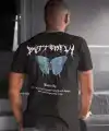 Erkek Tişort  Bisiklet Yaka Kelebek Baskılı Kısa kol T-Shirt - Siyah