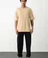 Erkek Tişört Düz Basic Penye Yazlık Bisiklet Yaka Kısa Kol T-Shirt - Bej