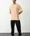 Erkek Tişört Düz Basic Penye Yazlık Bisiklet Yaka Kısa Kol T-Shirt - Bej