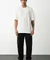 Erkek Tişört Düz Basic Penye Yazlık Bisiklet Yaka Kısa Kol T-Shirt - Beyaz