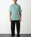 Erkek Tişört Düz Basic Penye Yazlık Bisiklet Yaka Kısa Kol T-Shirt - Mint Yeşili