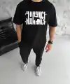 Erkek Tişört Kısa Kol Bisiklet Yaka Katlanan HANIMCI Baskılı T-Shirt - Siyah