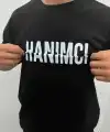 Erkek Tişört Kısa Kol Bisiklet Yaka Katlanan HANIMCI Baskılı T-Shirt - Siyah